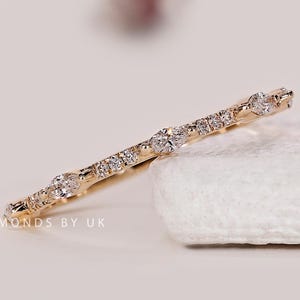 14k Gold Marquise Band Wedding Ring Solid Gold Eternity Ring Womens Dainty Stackable Ring Genuine Lab Diamond Wedding Band Jewelry Gift Her