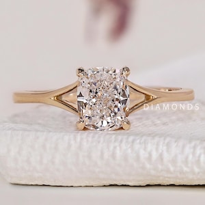 Cushion Diamond Engagement Ring Genuine Lab Grown Diamond Ring for Her Split Band Ring Elongated Cushion Diamond Ring Cushion Solitaire Ring