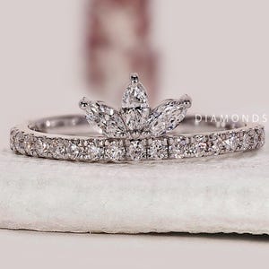 Marquise Diamond Ring Tiara Style Minimalist Ring Tiny Promise Ring for Girlfriend Marquise Cut Diamond Ring for Birthday & Anniversary Gift