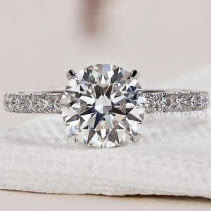 Round Diamond Engagement Ring Real Lab Grown Diamond Ring Double Halo Ring Brilliant Cut Diamond Proposal Ring Solitaire Round Diamond Ring
