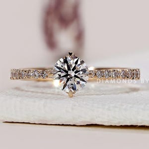 Round Brilliant Diamond Engagement Ring Lab Grown Diamond Ring Hidden Halo Anniversary Ring Gift Real Lab Diamond Ring Unique Proposal Ring