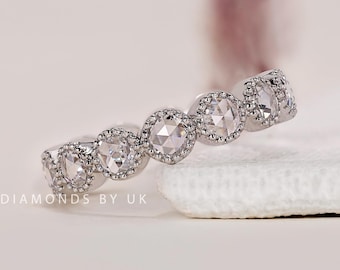 Round Rose Cut Diamond Wedding Band for Engagement Ring Full Eternity Ring Genuine Lab Grown Diamonds Milgrain Setting Anniversary Ring Gift