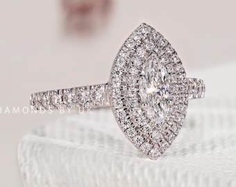 Marquise Lab Grown Diamond Ring Double Halo Engagement Ring Marquise Diamond Wedding Ring Big Diamond Ring for Her Marquise Proposal Ring