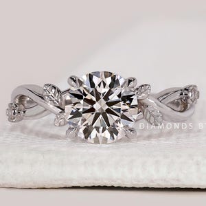 Nature Inspired Engagement Ring Lab Grown Diamond Ring Flower Ring Women Floral Engagement Ring Anniversary Gift White Yellow Rose Gold Ring