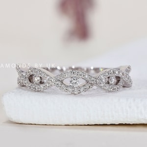 Diamond Minimalist Ring Real Lab-grown Diamond Protection Ring for Her Twisted Band Diamond Ring Good Luck Ring Birthday Gift for Daughter