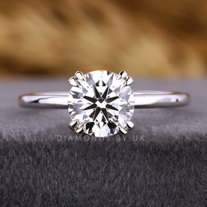 Round Engagement Ring for Her Solitaire Diamond Wedding Ring for Wife Simple Diamond Marriage Ring Double Claw Prong Ring Lab Grown Diamond