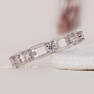 Link Chain Ring Full Eternity Wedding Band for Bride Distance Chain Ring for Gift Minimalist Link Chain Stacking Marriage Ring EveryDay Ring