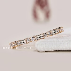 Real Lab Grown Diamond Baguette Band Ring Dainty Stacking Ring Women Minimalist Baguette Solitaire Ring Rose/Yellow/White Gold Ring for Her