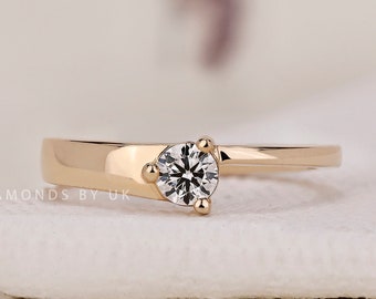 Unique Modern Engagement Ring Round Diamond Wedding Ring for Wife Promise Ring for Girlfriend Lab Create Diamond Bridal Ring Handmade Ring