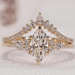 Marquise Wedding Set Diamond Bridal Set Ring for Her Marquise Engagement Ring Chevron Ring Set IGI Certified Best Matching Marquise Ring Set