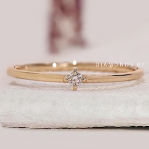 Solid Gold Basic Round Ring 14k Real Gold Tiny Solitaire Ring for Women Minimalist Promise Ring Simple Engagement Ring Ladies Daily Ring Her