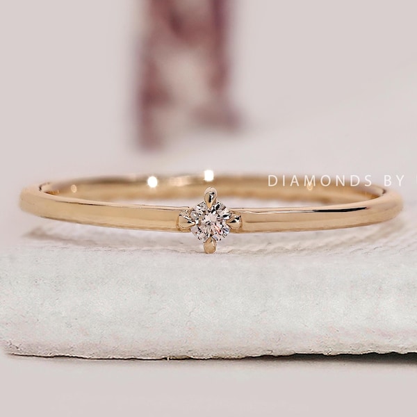 Solid Gold Basic Round Ring 14k Real Gold Tiny Solitaire Ring for Women Minimalist Promise Ring Simple Engagement Ring Ladies Daily Ring Her