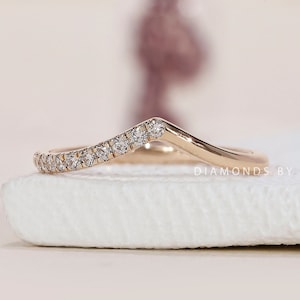 Dainty Stackable V Shaped Ring Chevron Contoured Wave Ring Curved Lab Grown Diamond Band Matching Wedding Band Tiny Diamond Engagement Ring