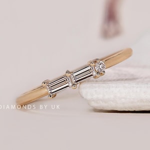 Custom Diamond Morse Code Ring Real Lab Grown Diamond Wedding Ring Baguette & Round Diamond Stacking Ring Everyday Wear Ring Birthday Gift