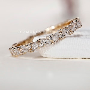 Real Lab Created Diamond Wedding Ring Full Eternity Ring Marquise & Round Diamond Band Unique Anniversary Ring for Wife Best Birthday Gift
