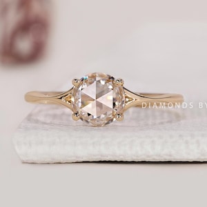 Antique Rose Cut Diamond Engagement Ring Low Profile Ring Real Lab Grown Diamond Ring Wedding Ring for Her Split Shank Ring Anniversary Gift