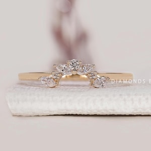 Custom Diamond Stacking Ring U shape Band for Engagement Ring Crown Diamond Wedding Band Marquise Anniversary Ring Gift Unique Ring Enhancer