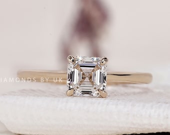 Asscher Cut Diamond Engagement Ring Square Lab Grown Diamond Ring Solitaire Diamond Wedding Ring Minimalist Diamond Proposal Ring for Wife