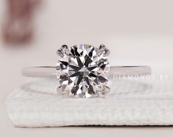 Solitaire Diamond Engagement Ring Genuine Lab Grown Diamond Ring Round Diamond Ring Anniversary Gifts for Wife Classic Proposal Ring for Her