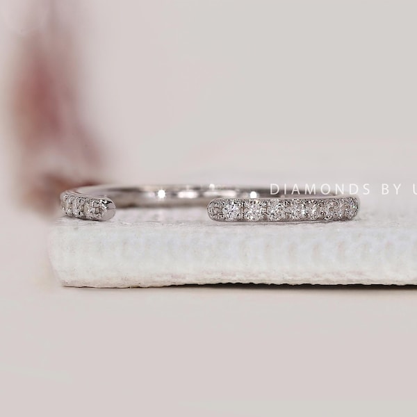Custom Solid Yellow Rose White Gold Wedding Band 10k 14k 18k Gold Ring Platinum Sterling Silver Ring Open Gap Band Simple Cuff Stacking Ring