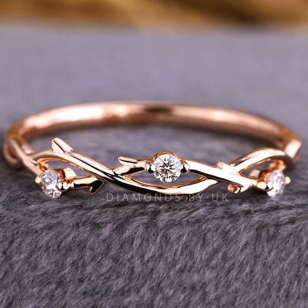 Vine Eternity Stack Band Leaf Ring for Her Dainty Floral Wedding Band Lab Diamond Branch Band Thin Contour Band Ring Women Delicate Ring