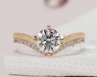 Round Diamond Engagement Ring Lab Grown Diamond Ring Round Diamond Ring Double Row Band Ring Promise Ring for Her Anniversary Gifts for Wife