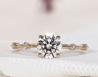 Lab Grown Diamond Engagement Ring Round Brilliant Ring Genuine Diamond Anniversary Ring Round Distance Lab Diamond Wedding Ring Brilliant