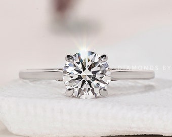 Hidden Halo Engagement Ring Round Lab Grown Diamond Ring Minimalist Diamond Anniversary Ring Any Bespoke Diamond Ring for Her Statement Ring