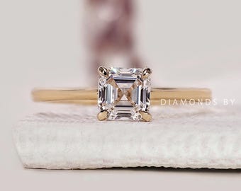Lab Grown Diamond Solitaire Ring Asscher Cut Diamond Engagement Ring Simple Diamond Ring for Women 1 Carat Diamond Ring for Anniversary Gift