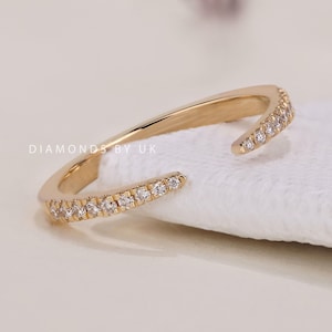 Real Lab Diamond Open Wedding Band Unique Gap Ring for Engagement Ring Womens Cuff Stacking Ring Pave Minimalist Open Anniversary Ring Gift