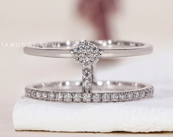 Lab Grown Diamond Engagement Band Double Band Wedding Ring Two Row Ring for Her Geometric Ring Statement Ring Multi Layer Bridal Ring Gift