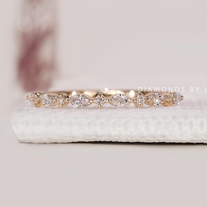 Alternating Marquise and Round Cut Lab Grown Diamond Band Marquise Wedding Band Half Eternity Band Stackable Band Shared Prong Wedding Band