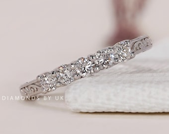 Diamond Wedding Band 5 Diamond Engagement Ring Genuine Lab Grown Diamond Ring Vintage Art Deco Ring for Women Round Diamond Stacking Ring