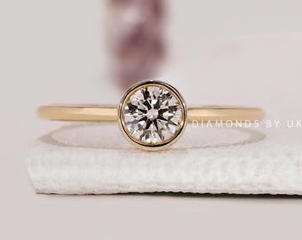 Round Diamond Solitaire Ring Lab Grown Diamond Engagement Ring Bezel Setting Anniversary Ring for Her IGI Certified Diamond Promise Ring