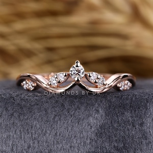 Lab Grown Diamond Wedding Band Unique Curved Band for Bride Stackable Ring with Engagement Ring Tiara Ring for Her Round Diamond Custom Band