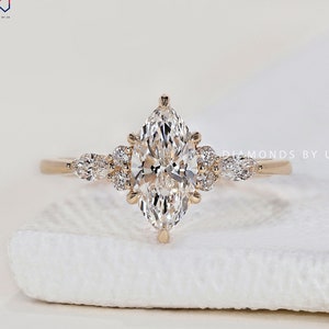Marquise Diamond Engagement Ring Genuine Lab Grown Diamond Anniversary Ring Unique Proposal Ring for Her Six Claw Prong Setting Ring Gift