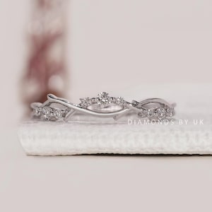 Vintage Diamond wedding band Art Deco Leaf Gold Branch Matching Band Half Eternity Twig Band Anniversary Women Gift Genuine Lab Diamond Ring