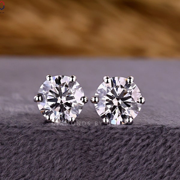 Round Small Diamond Stud, Diamond Earrings for Her, Lab Grown Diamond Stud for Her, Tiny Bridal Earrings for Gift, CVD Single Diamond Stud