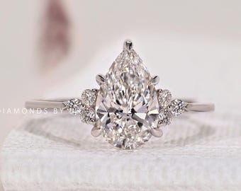 Pear Diamond Engagement Ring Lab Grown Pear Diamond Ring Certified Diamond Ring Claw Prongs & Muse Setting Ring Best Anniversary Ring Gift