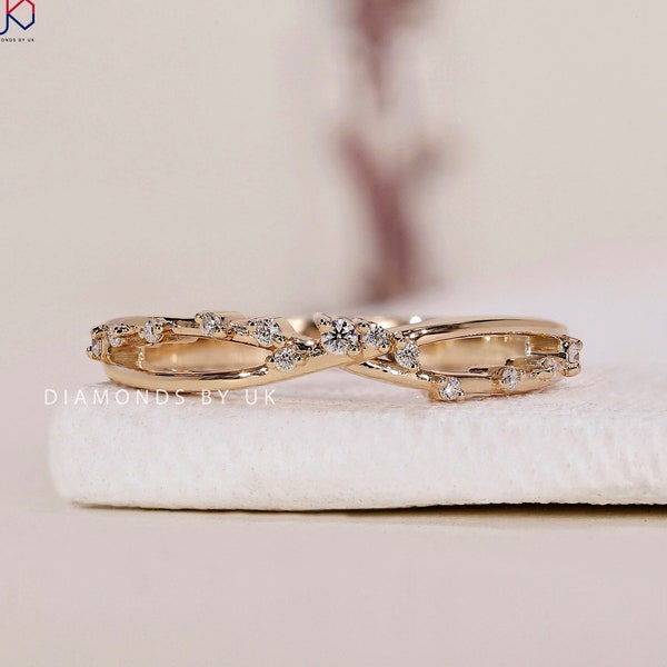 Lab Grown Diamond Infinity Ring Half Eternity Criss Cross Ring Solid White Yellow Rose Gold Ring Brilliant Round Diamond Ring for Wife