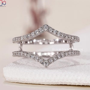 Custom Diamond Wedding Enhancer Ring Gaurd for Your Engagement Ring Chevron Marriage Ring for Bride Unique Handmade Personalized Jewellery