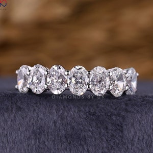 Oval Lab Grown Diamond Anniversary Band, CVD Diamond Wedding Eternity Band, Seven Stone Band for Her, Oval Matching Band for Birthday Gift