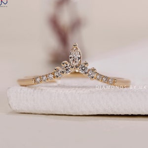 Custom Marquise Diamond Ring Curved Wedding Band for Engagement Ring Stackable Ring for Women Chevron Style Band Ring Enhancer for Solitaire