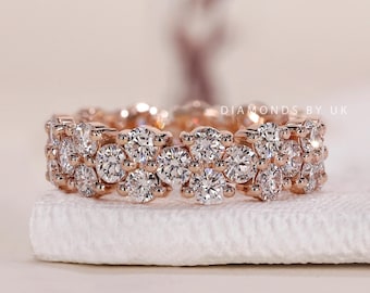 Diamond Thick Wedding Band Full Eternity Diamond Ring Wide Flat Band for Her Anniversary Gift for Wife Unique Pave Ring Yellow White Gold