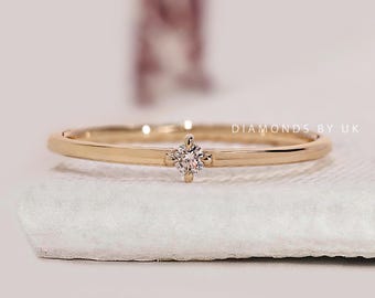 Solid Gold Basic Round Ring 14k Real Gold Tiny Solitaire Ring for Women Minimalist Promise Ring Simple Engagement Ring Ladies Daily Ring Her