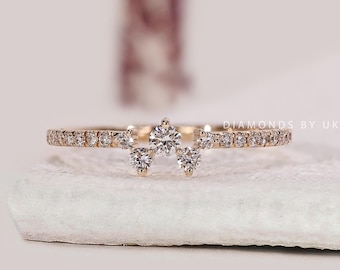 Minimalist Contour Ring Diamond Everyday Wear Ring Wedding Stacking Ring 3 Diamond Ring for Anniversary Gift 3 Round Diamond Handmade Ring