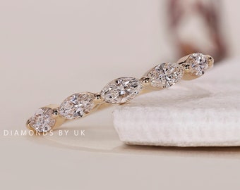 Marquise Diamond Ring Shared Prong Wedding Band Marquise 5 Diamond Stacking Ring Stunning Ring for Anniversary Gift Dainty Stackable Ring