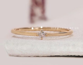 Solid Gold Basic Round Ring 14k Real Gold Tiny Solitaire Ring for Women Minimalist Promise Ring Simple Engagement Ring Ladies Daily Ring Her