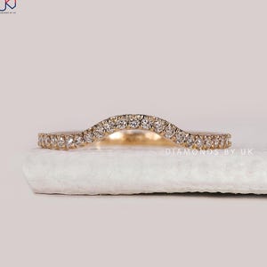 Custom Curved Ring Wedding Band for Women Real Lab Diamond Band Ring Anniversary Gift for Wife Her Chevron Ring Round Diamond Stacking Ring