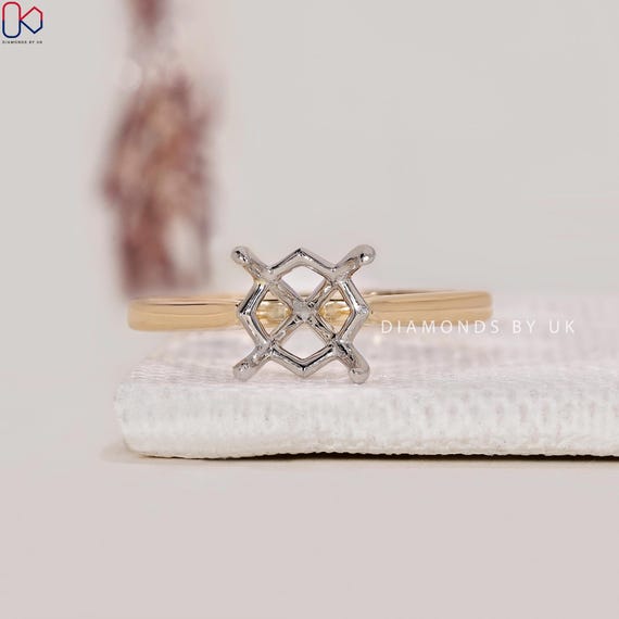 Custom Shape Size Ring Setting Without Diamond Yellow White Rose Gold Semi Mount Ring DIY Two Tone Ring Prong Set Engagement Ring Setting